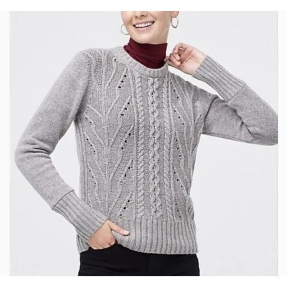 J.Crew Womens Pullover Sweater Gray Long Sleeve Cable Knit Crew Neck‎ S New